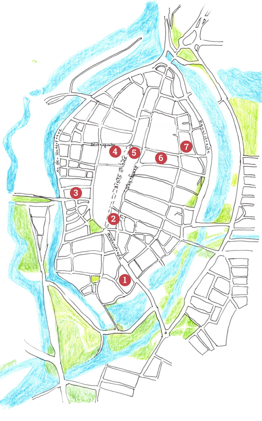 Karte von Lübeck mit markierten Orten